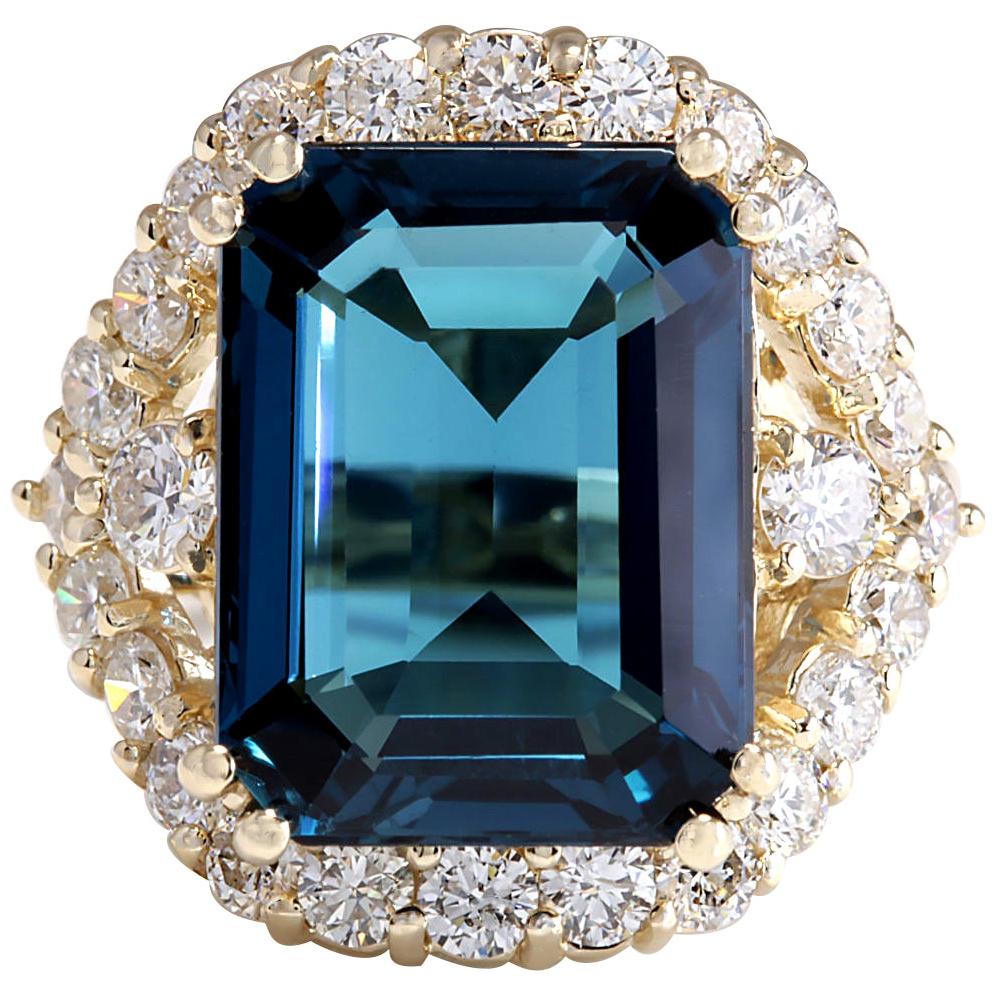 Natural Topaz Diamond Ring In 14 Karat Yellow Gold  For Sale