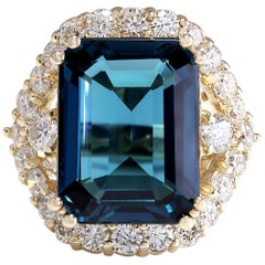 Natural Topaz Diamond Ring In 14 Karat Yellow Gold 