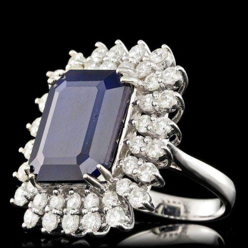 15.70 Carats Natural Sapphire and Diamond 14K Solid White Gold Ring

Total Natural Sapphire Weights: Approx. 13.40 Carats 

Sapphire Measures: Approx. 15.00 x 12.00mm

Sapphire treatment: Diffusion

Natural Round Diamonds Weight: Approx. 2.30 Carats