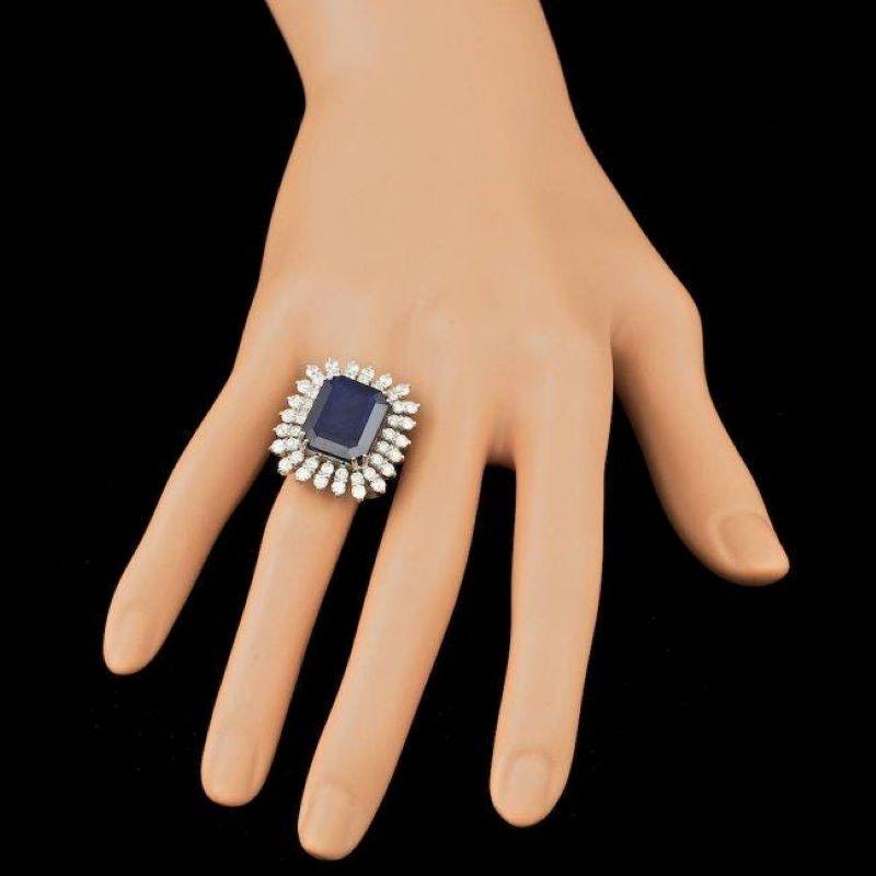 15.70 Carats Natural Sapphire and Diamond 14k Solid White Gold Ring In New Condition For Sale In Los Angeles, CA