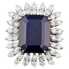 15.70 Carats Natural Sapphire and Diamond 14k Solid White Gold Ring
