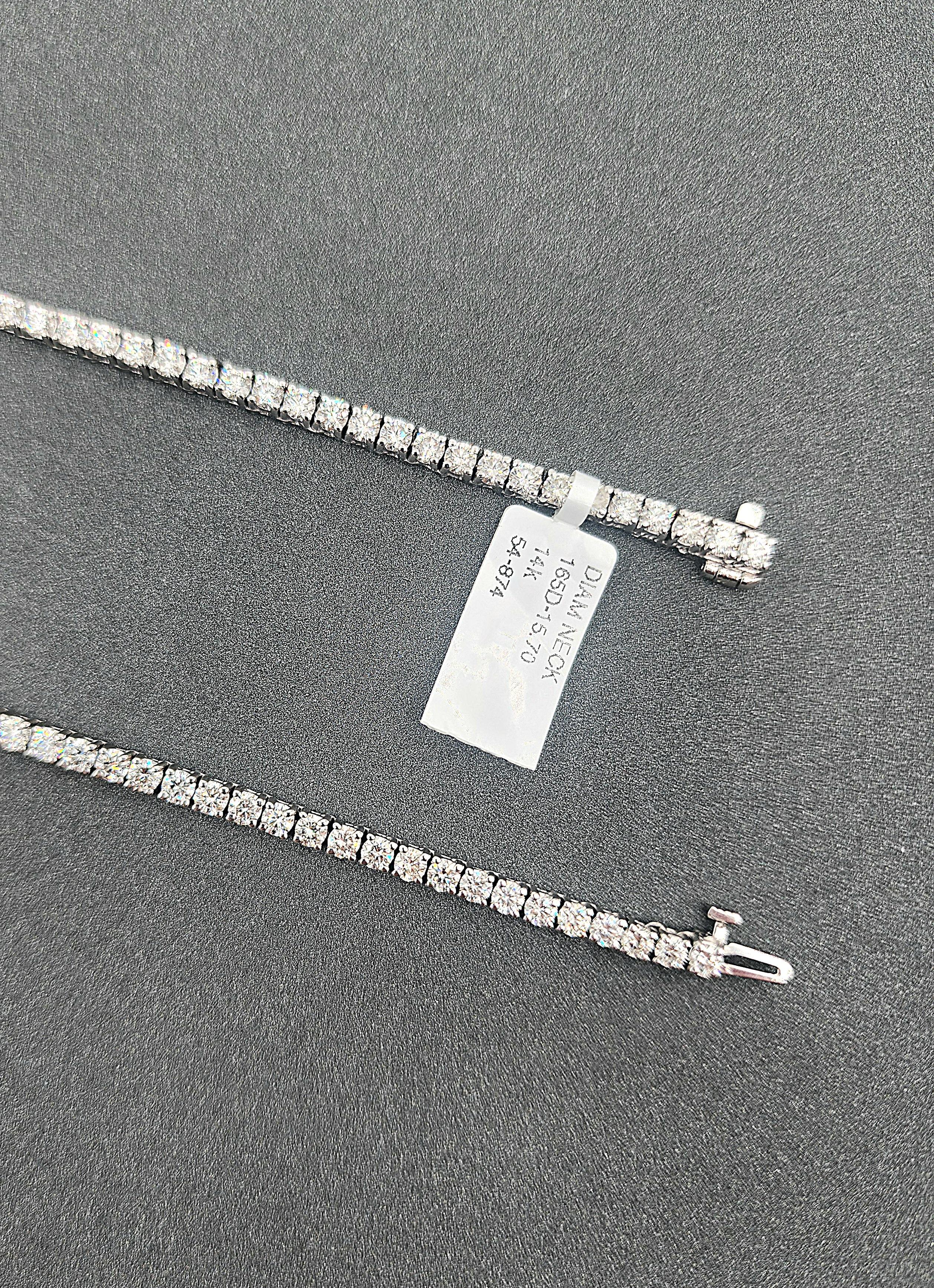 Round Cut 15.70 ct Diamond Tennis Necklace