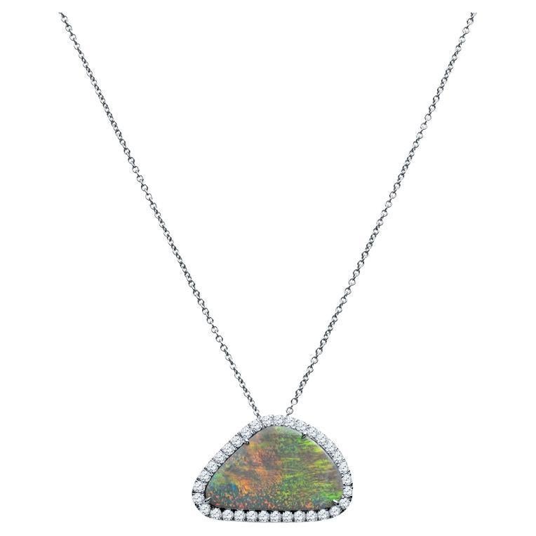 15.72 Carat Lightning Ridge Opal and Diamond Pendant Necklace For Sale