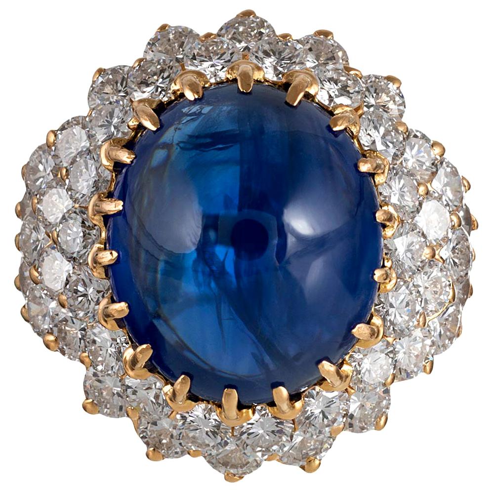 15.74 Carat Cabochon Sapphire and Diamond Ring