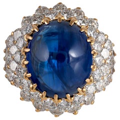 15.74 Carat Cabochon Sapphire and Diamond Ring