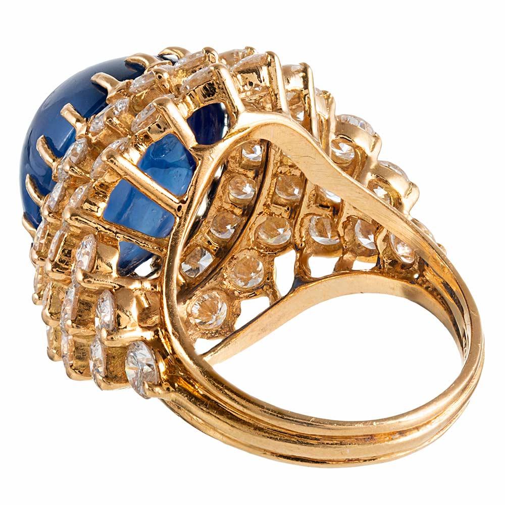 15.74 Carat Cabochon Sapphire and Diamond Ring In Good Condition In Carmel-by-the-Sea, CA