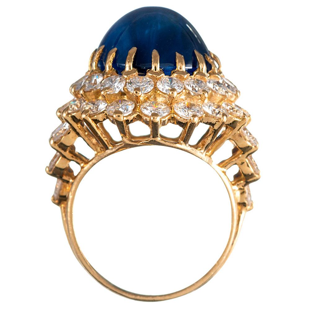 Women's or Men's 15.74 Carat Cabochon Sapphire and Diamond Ring