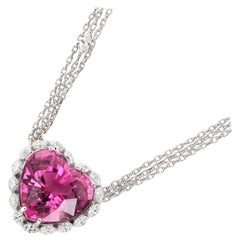 15.74 Carat Pink Tourmaline Diamond Heart Shape Pendant Necklace