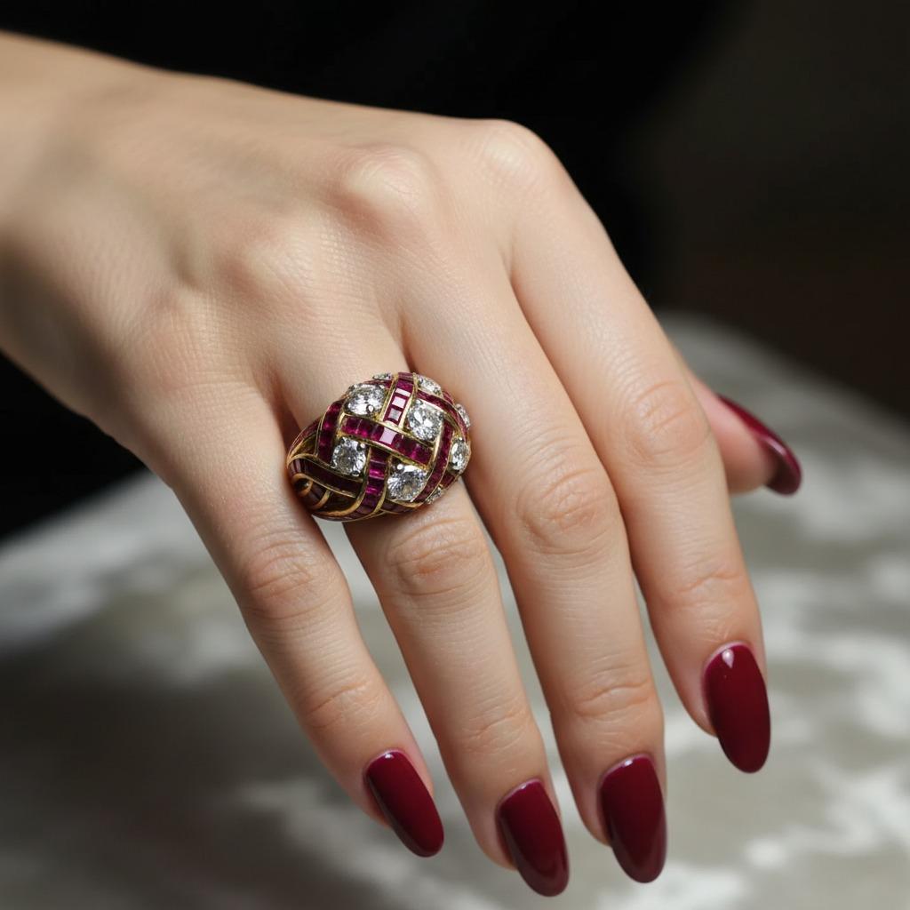 15,74 carati Tiffany & Co. Anello con diamanti e rubini in platino e oro giallo 18 carati In condizioni ottime in vendita a Chicago, IL