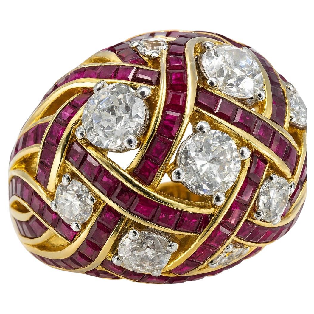 15,74 carati Tiffany & Co. Anello con diamanti e rubini in platino e oro giallo 18 carati in vendita