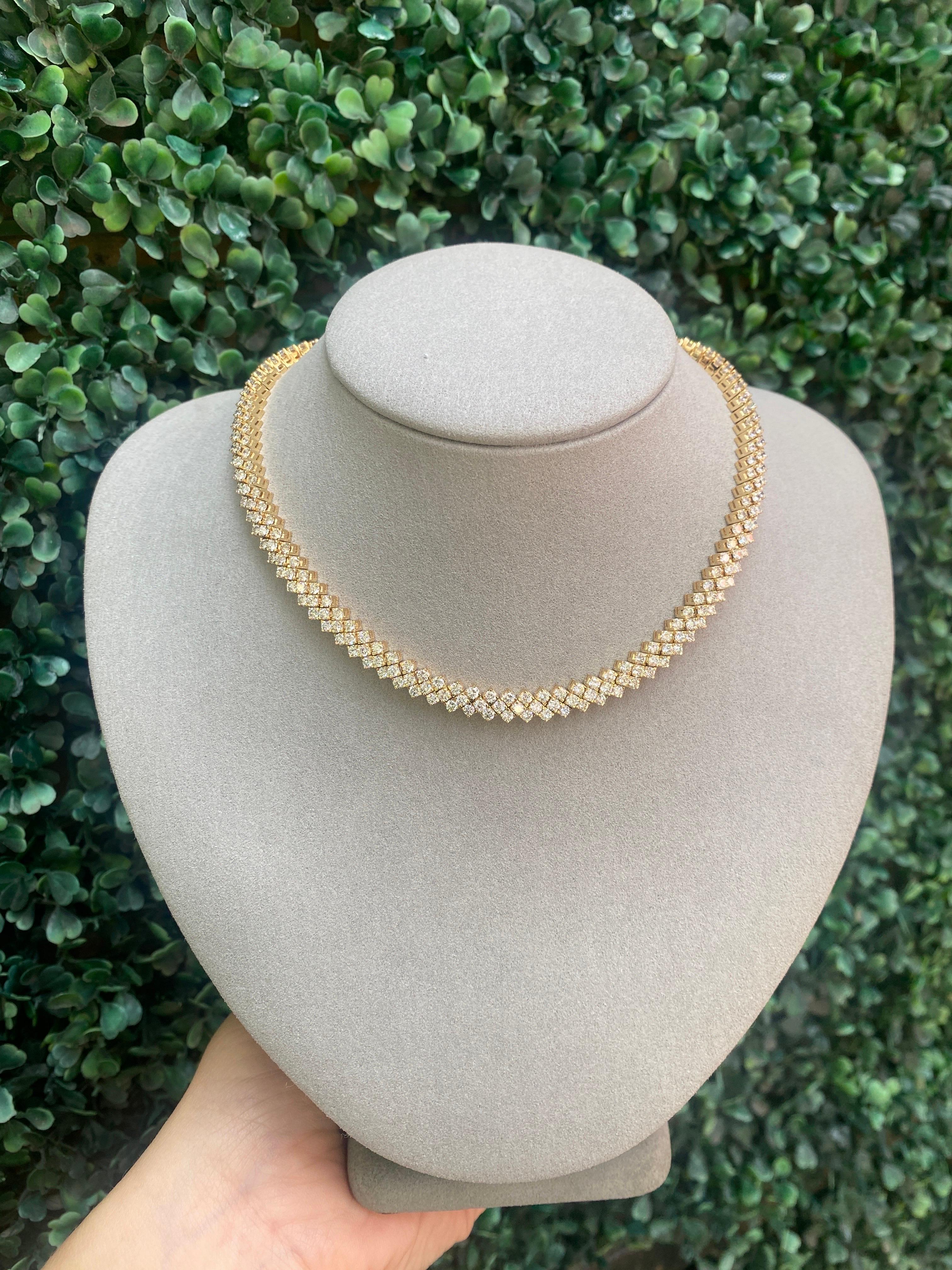 Choker-Halskette aus 18 Karat Gelbgold mit 15,75 Karat runden Diamanten im Gesamtgewicht 7