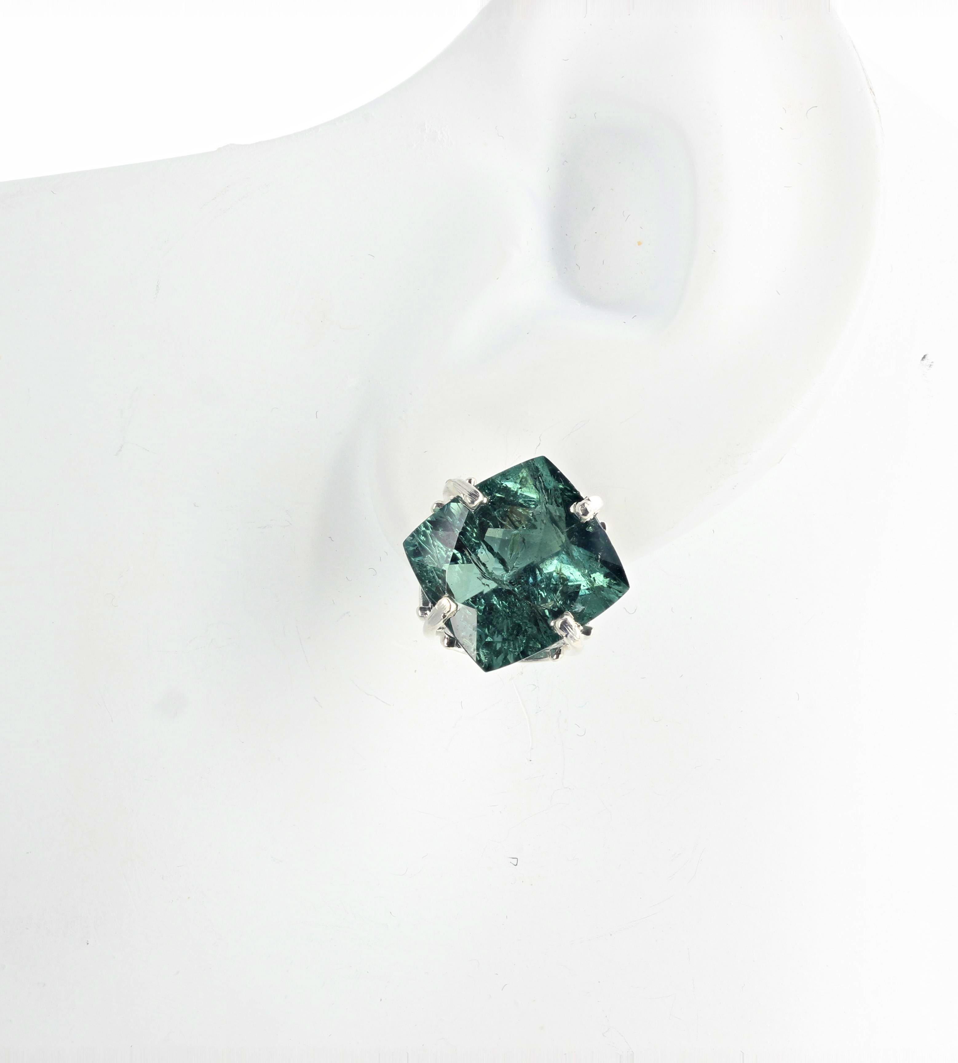 Square Cut Gemjunky Elegant Impressive 15.75Ct Translucent Green Tourmaline Silver Earrings