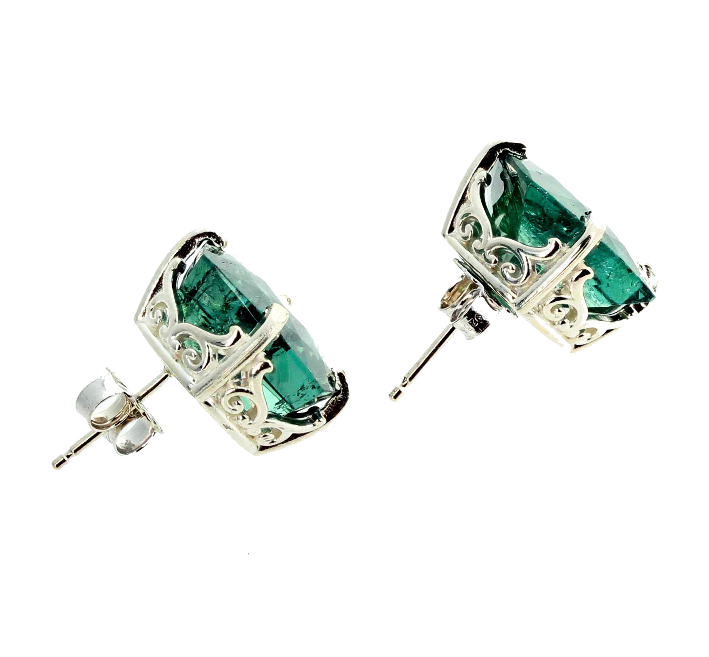 Gemjunky Elegant Impressive 15.75Ct Translucent Green Tourmaline Silver Earrings In New Condition In Raleigh, NC