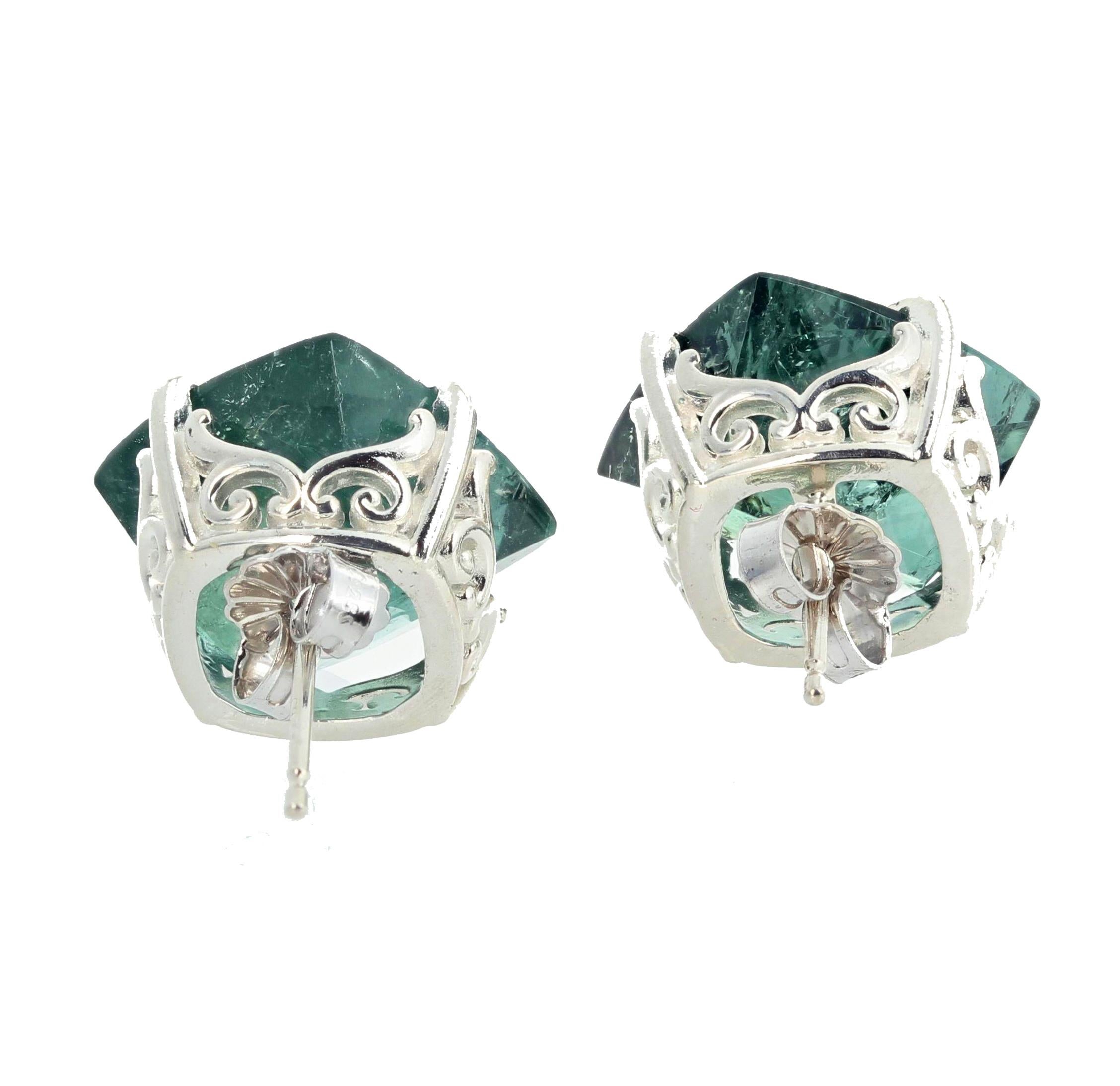 Gemjunky Elegant Impressive 15.75Ct Translucent Green Tourmaline Silver Earrings 1