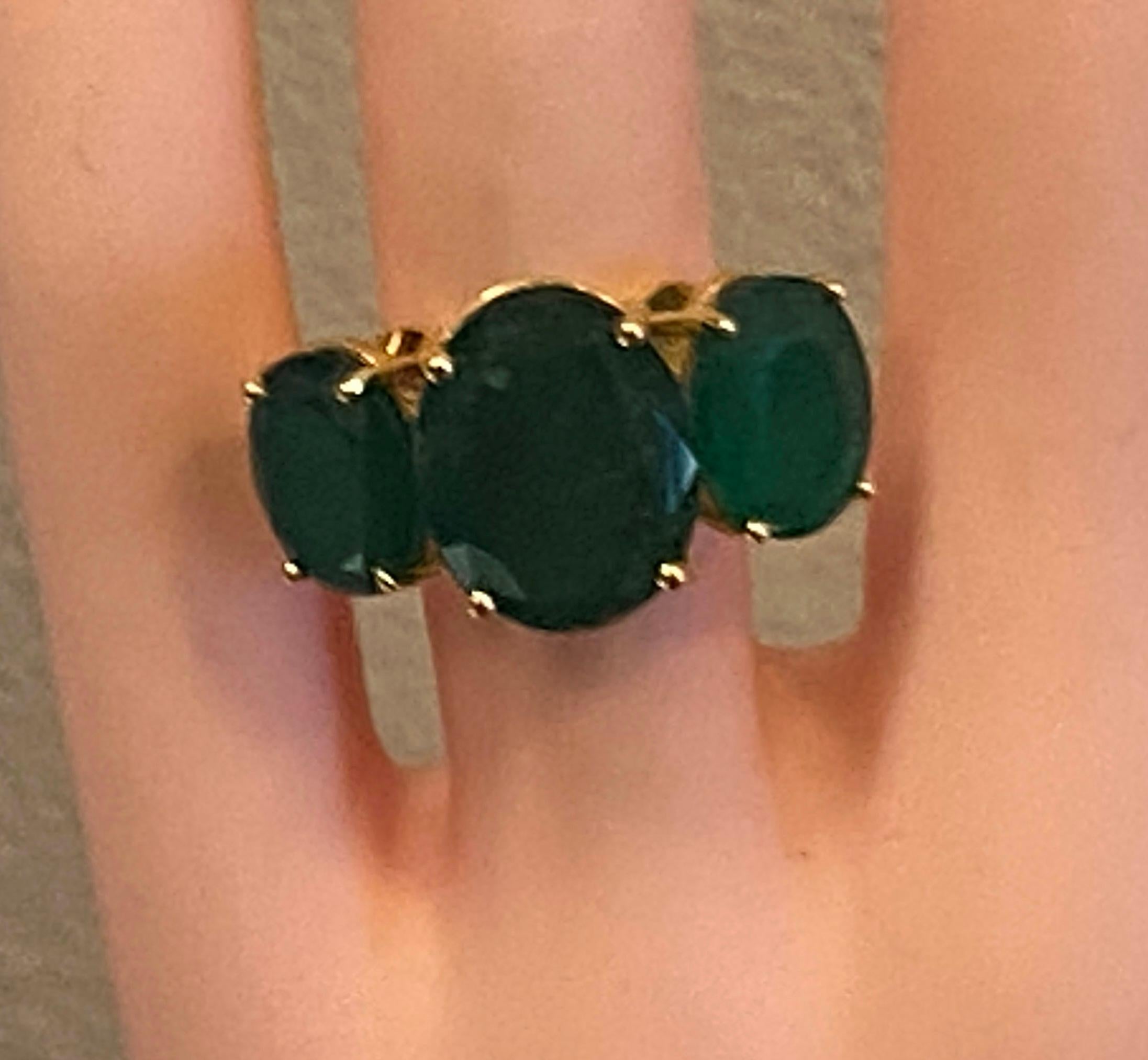 15.77 Carat 3-Stone Oval Cut Emerald Ring For Sale 1