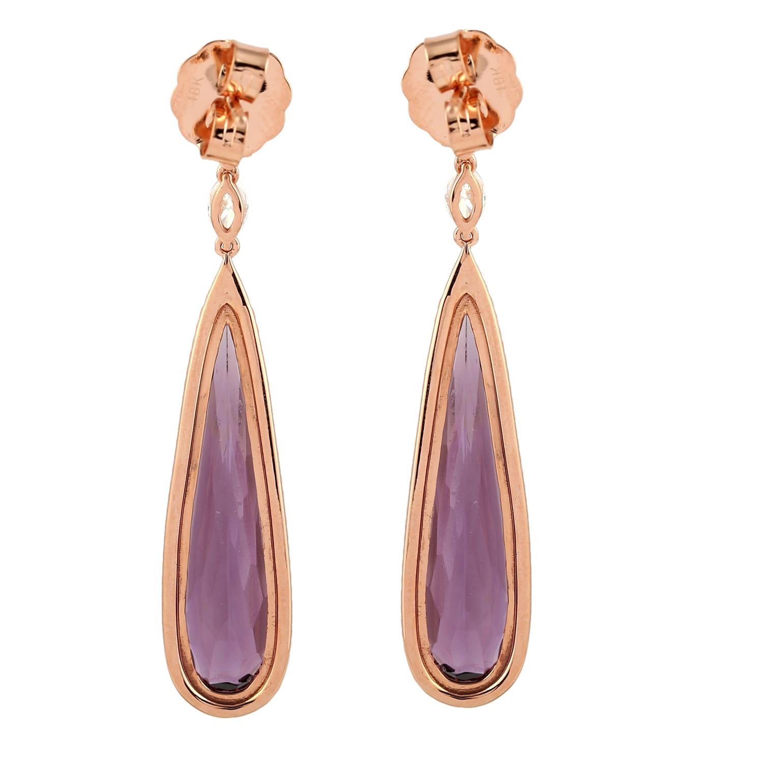 Contemporary 15.78 Carats Amethyst Tourmaline 14 Karat Gold Earrings For Sale