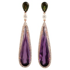 Meghna Jewels 15.78 Carats Amethyst Tourmaline 14 Karat Gold Earrings