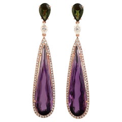 15.78 Carats Amethyst Tourmaline 14 Karat Gold Earrings