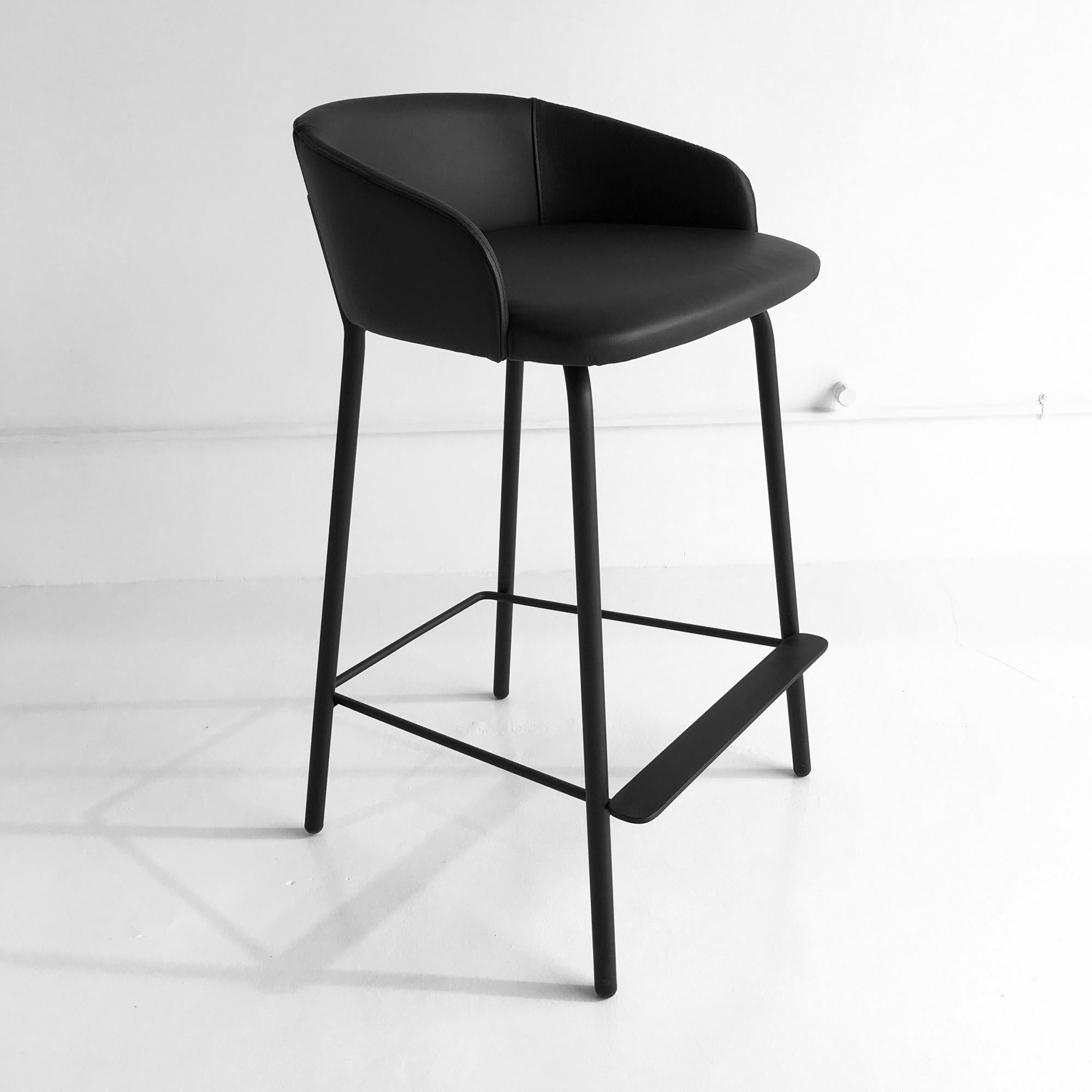 Modern In Stock in Los Angeles, Black Leather Stool by Marco Zito, Made in Italy