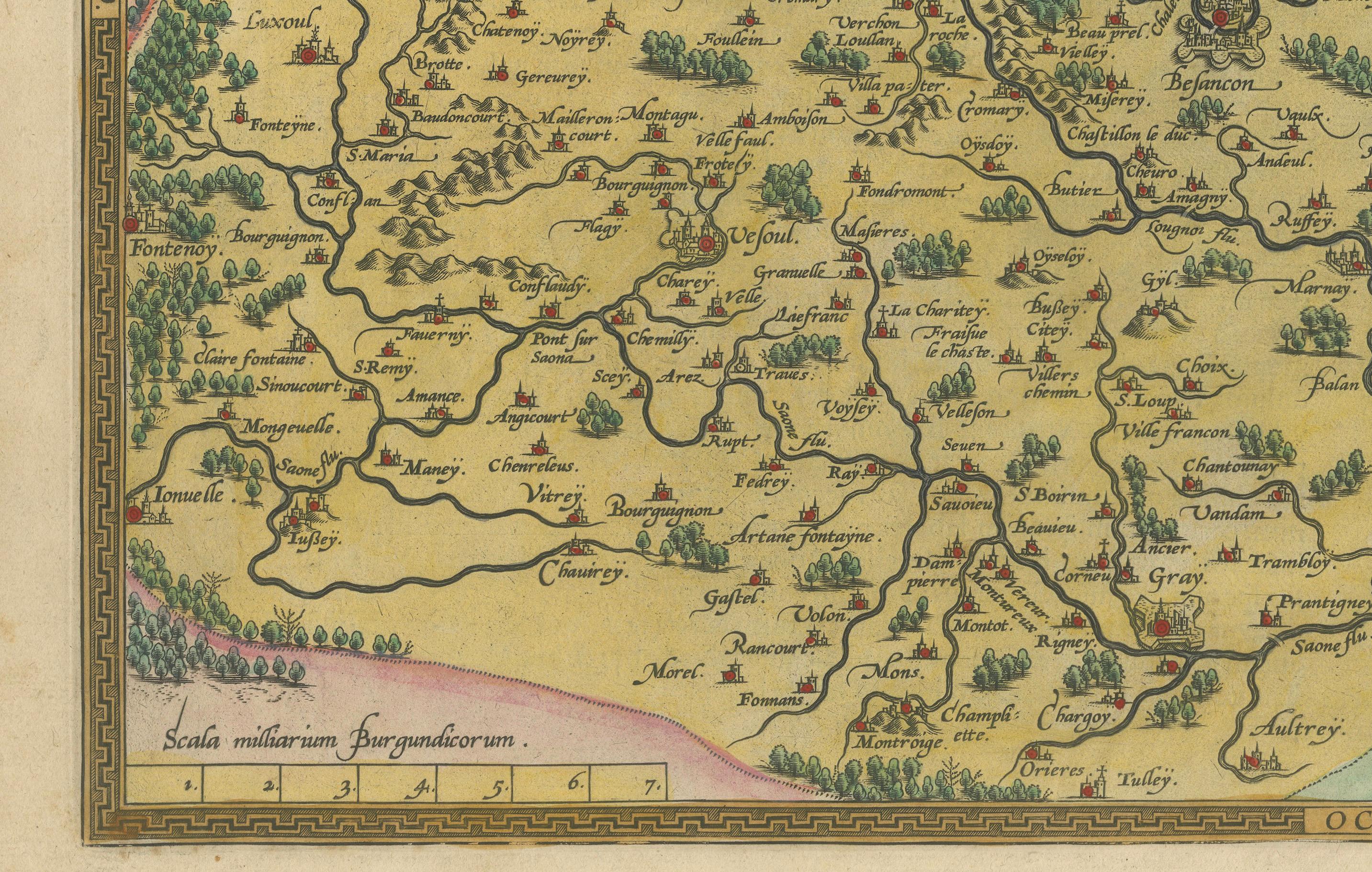 1579 Ornatkarte der Grafschaft Burgund von Ferdinand de Lannoy (Graviert) im Angebot
