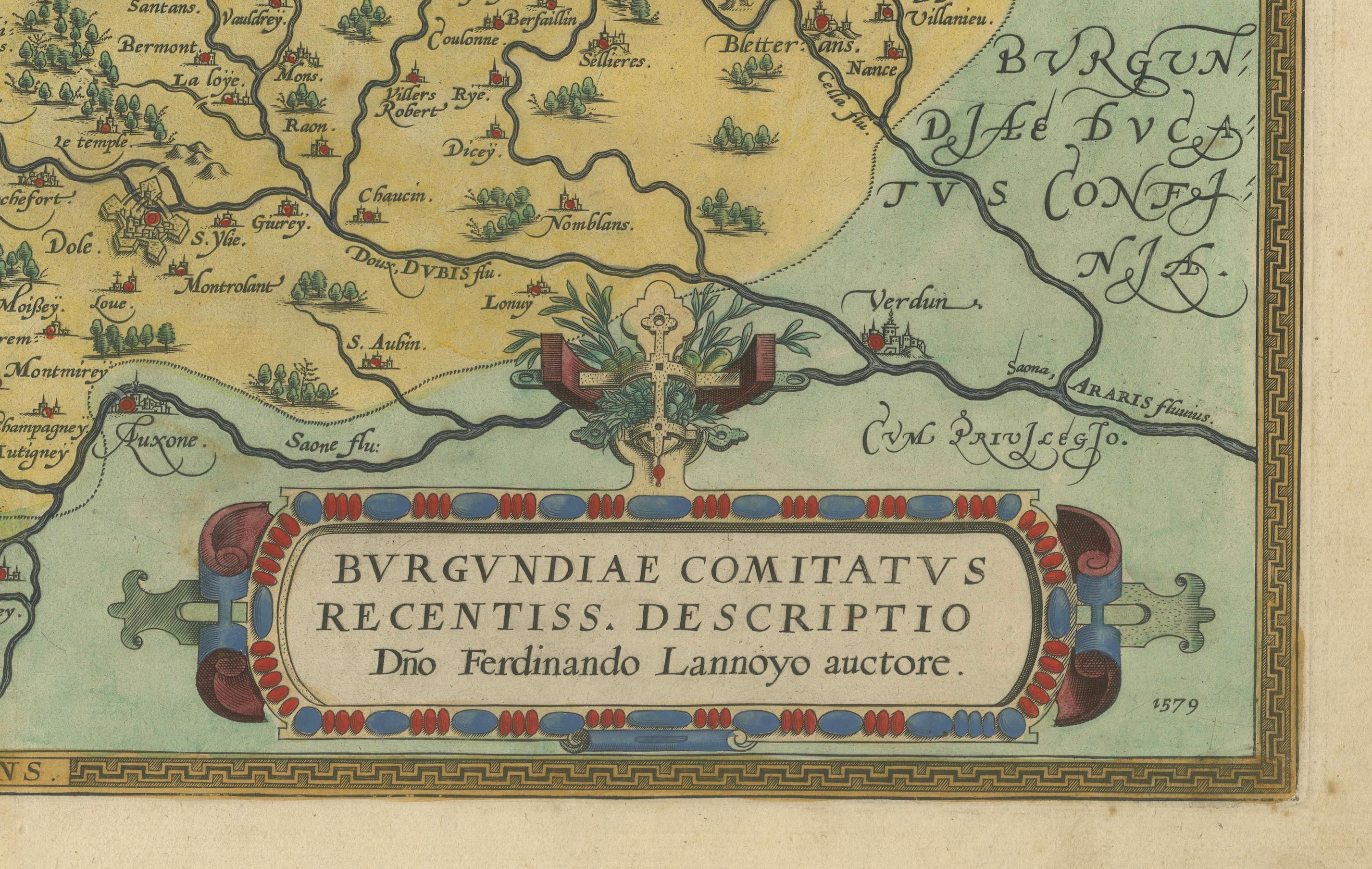 1579 Ornatkarte der Grafschaft Burgund von Ferdinand de Lannoy im Zustand „Gut“ im Angebot in Langweer, NL