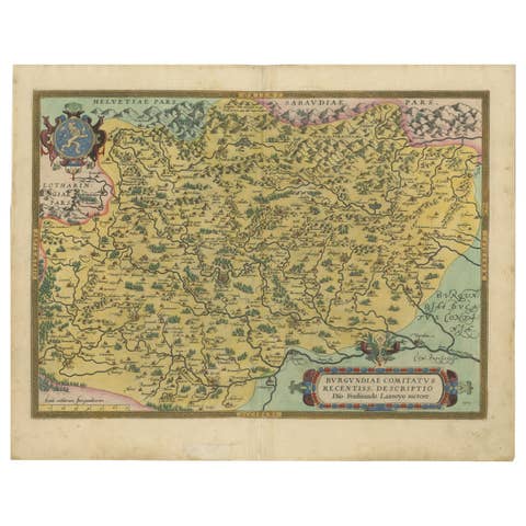 1579 Ornate Map of Burgundy County by Ferdinand de Lannoy