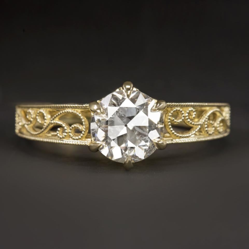 1.57Carat Diamond Old European Cut Engagement Ring 18k Yellow Gold Set Vintage In New Condition In Rome, IT