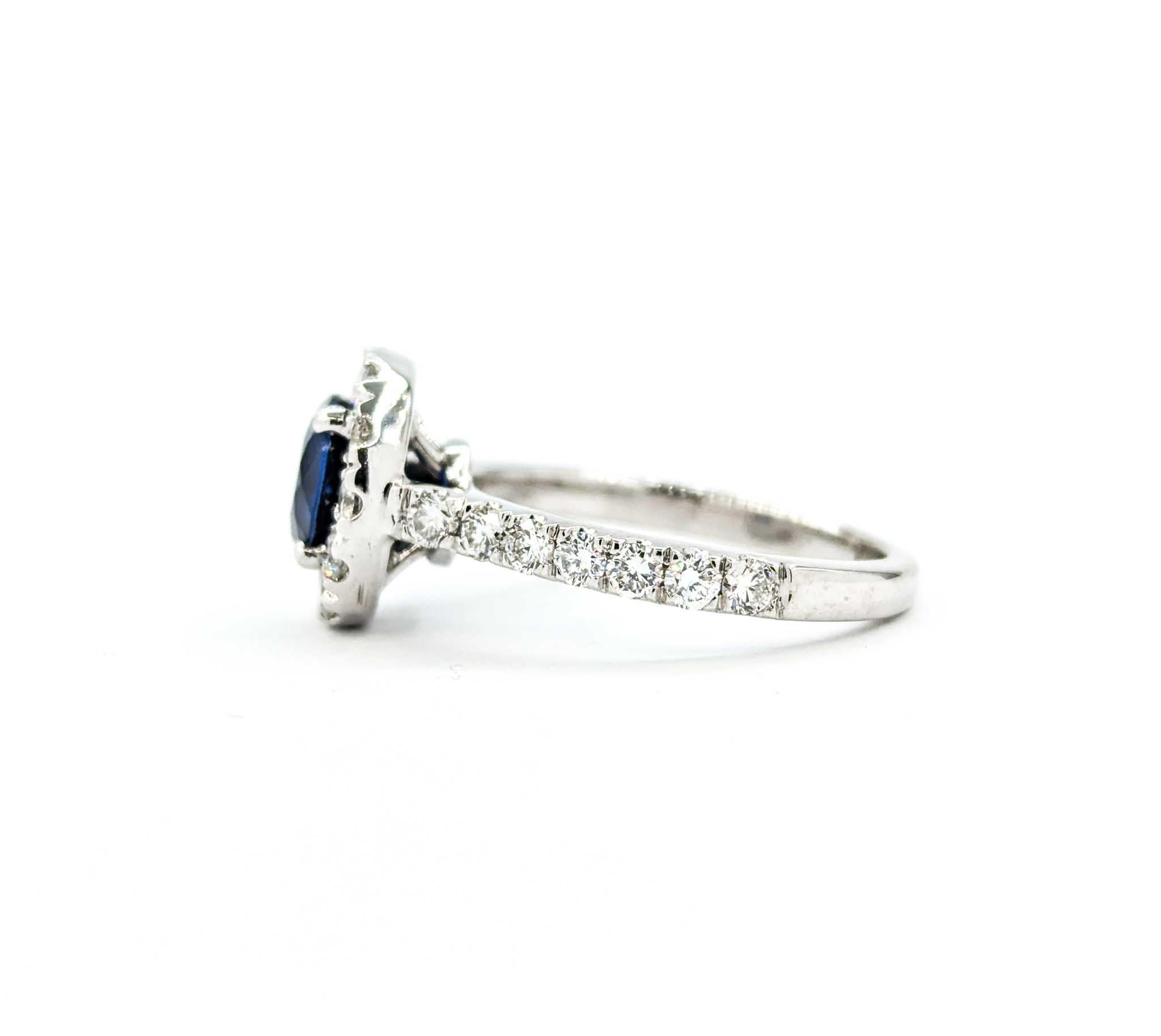 1.57ct Blue Sapphire & Diamond Halo Ring in White Gold For Sale 4