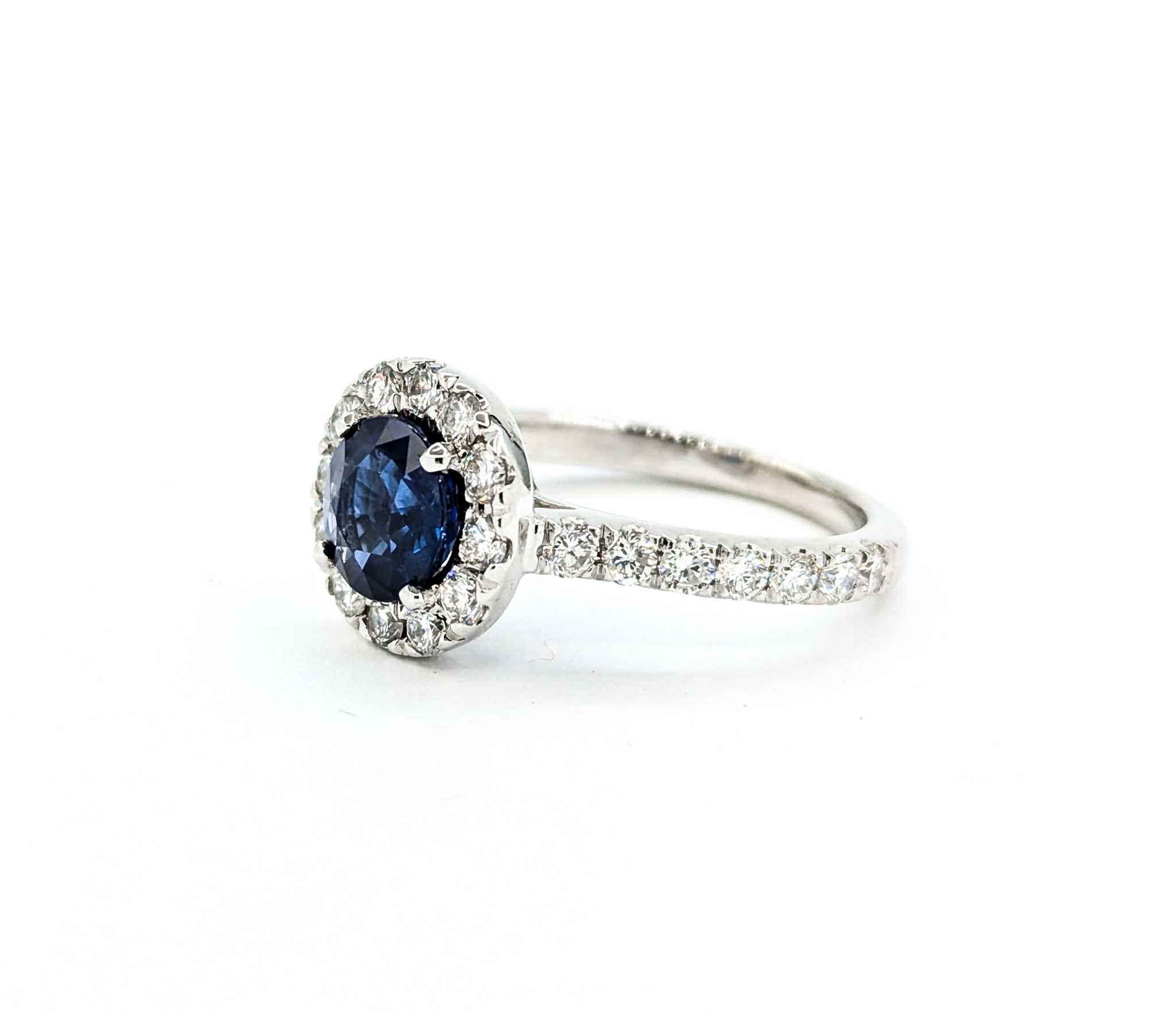 1.57ct Blue Sapphire & Diamond Halo Ring in White Gold For Sale 5