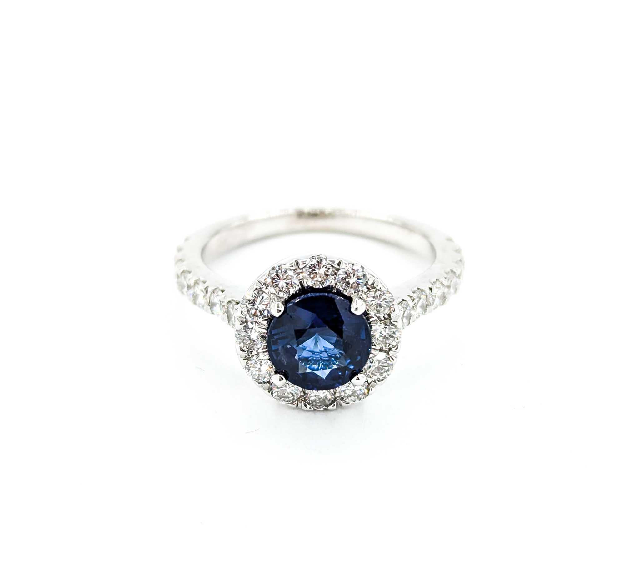 1.57ct Blue Sapphire & Diamond Halo Ring in White Gold For Sale 6
