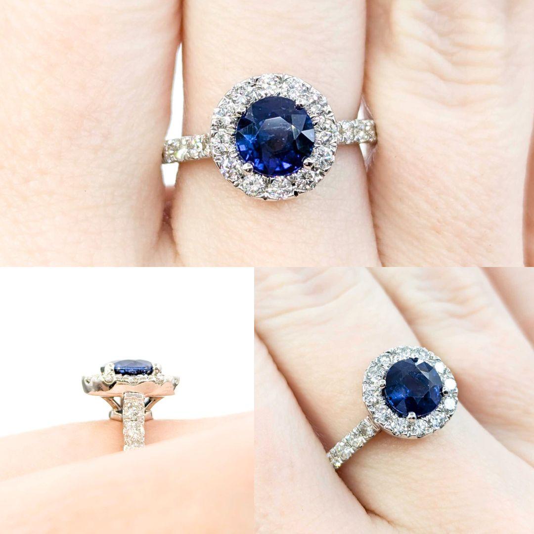 Gorgeous 1ct Blue Sapphire & Diamond Halo Ring in White Gold

Introducing this beautiful Sapphire & Diamond ring crafted in 14k white gold. The ring features a deep blue 1.57ct Sapphire surrounded by 1.00-carat total weight of glittering round