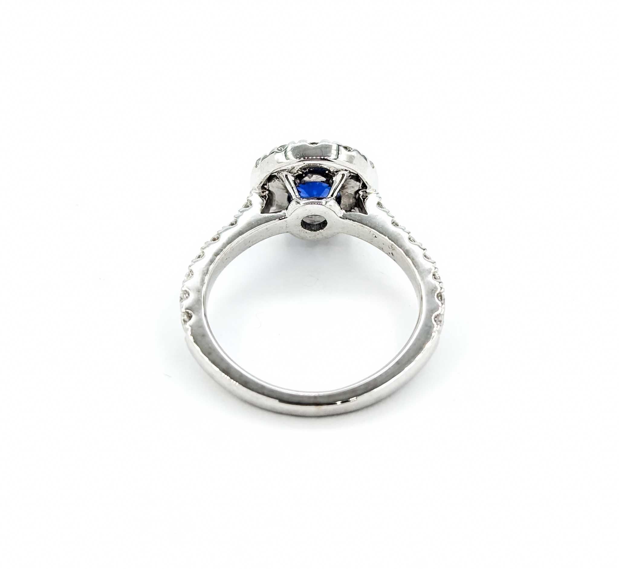 1.57ct Blue Sapphire & Diamond Halo Ring in White Gold For Sale 2