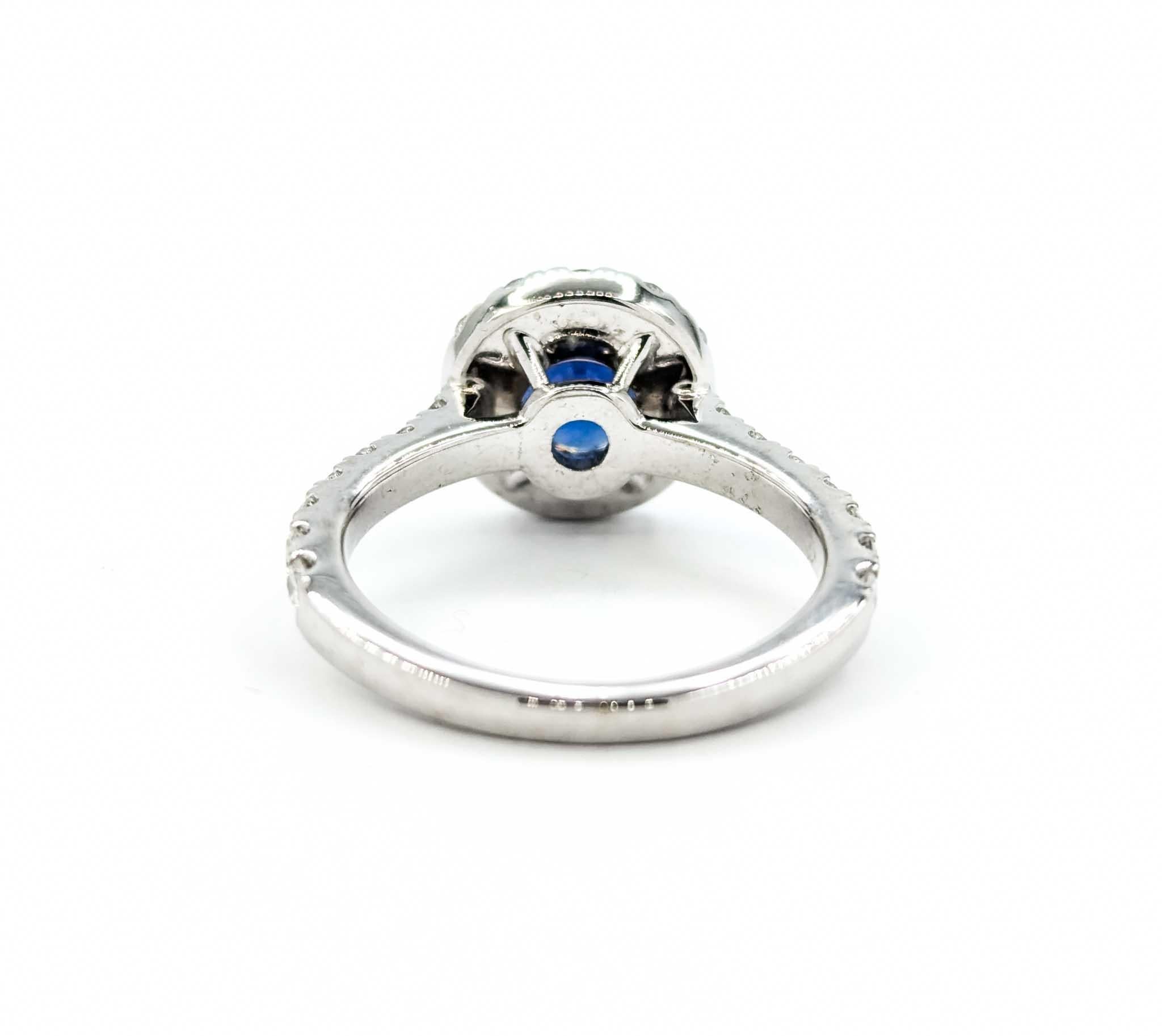 1.57ct Blue Sapphire & Diamond Halo Ring in White Gold For Sale 3