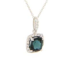 1.57ct Cushion Cut Tourmaline and 0.29ctw Diamond Frame Pendant Necklace in 14K