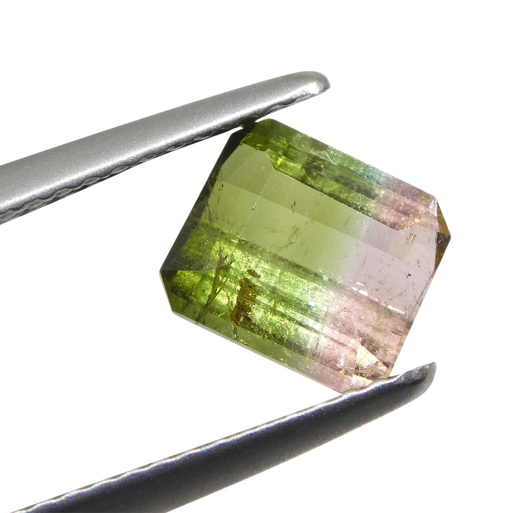 1.57ct Emerald Cut Green & Pink Bi-Colour Tourmaline from Brazil In New Condition For Sale In Toronto, Ontario