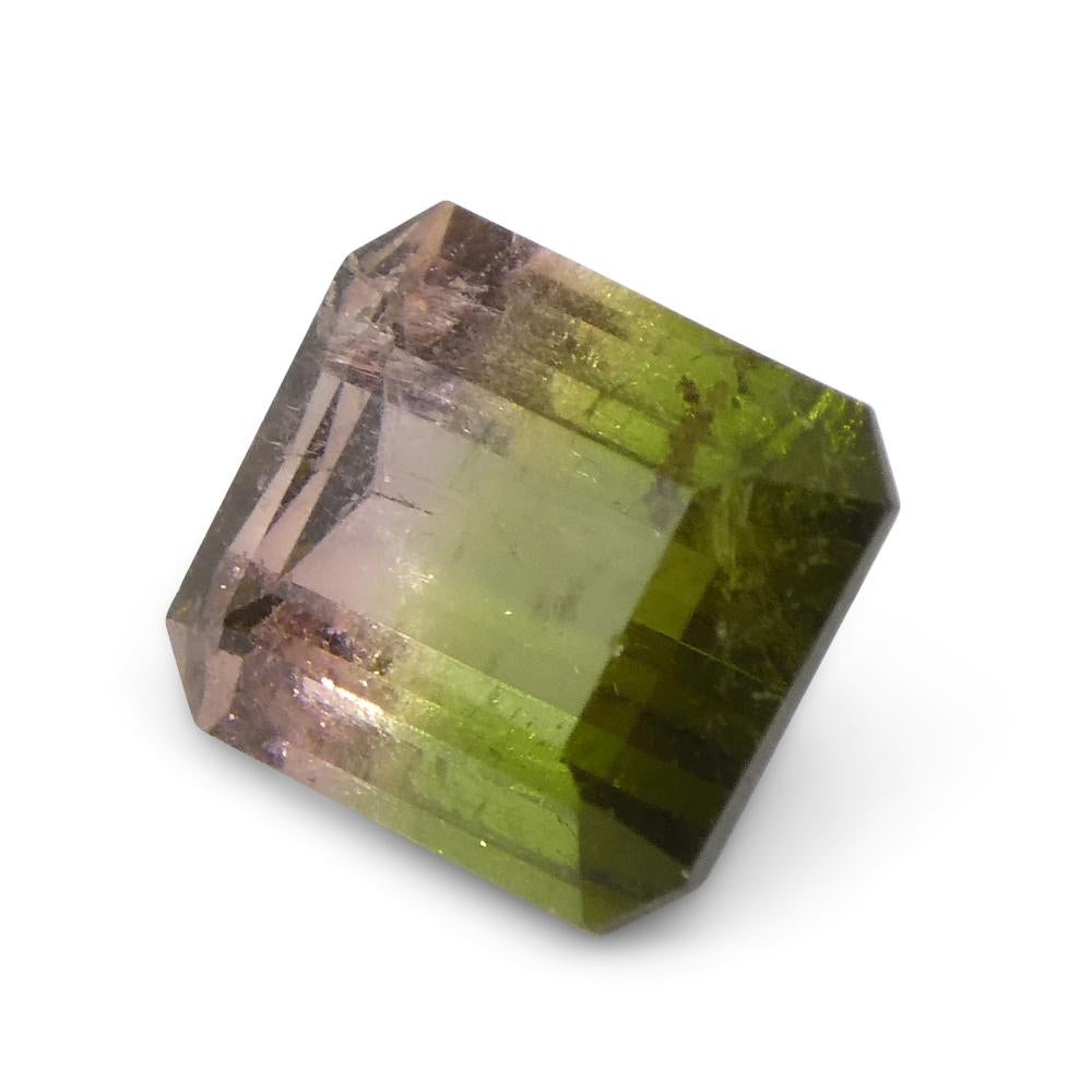 Women's or Men's 1.57ct Emerald Cut Green & Pink Bi-Colour Tourmaline from Brazil For Sale