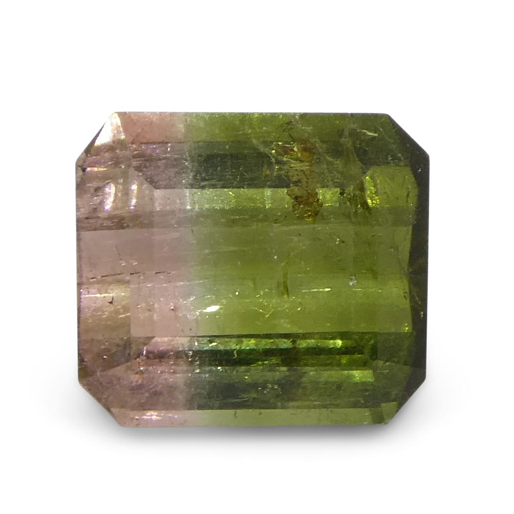 1.57ct Emerald Cut Green & Pink Bi-Colour Tourmaline from Brazil For Sale 5