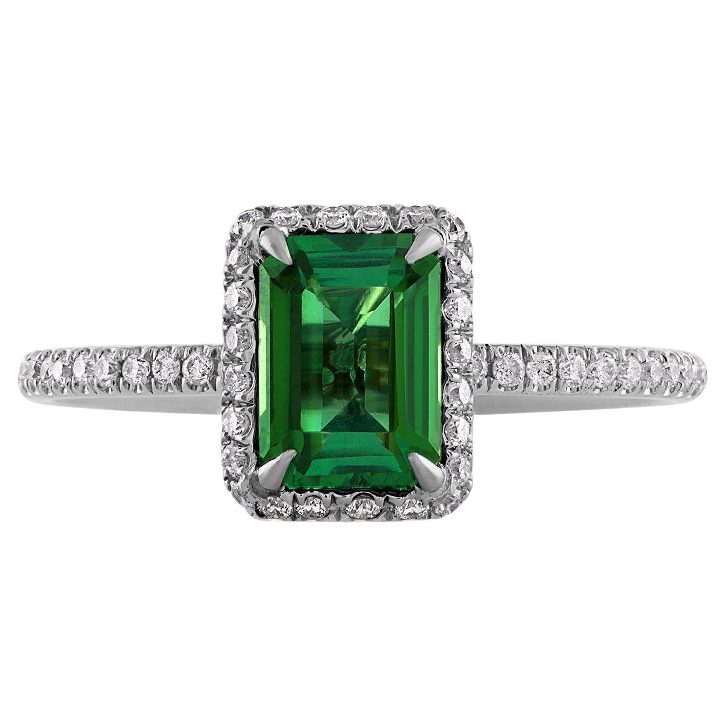 1.57ct Estate Vintage Green Tourmaline Diamond Engagement Wedding Ring Platinum 