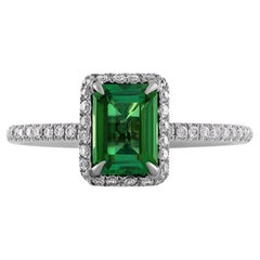 Bague de fiançailles de succession vintage en platine avec tourmaline verte 1,57 carat et diamants 
