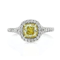 1.57ct Fancy Yellow Cushion Cut Diamond Engagement Ring