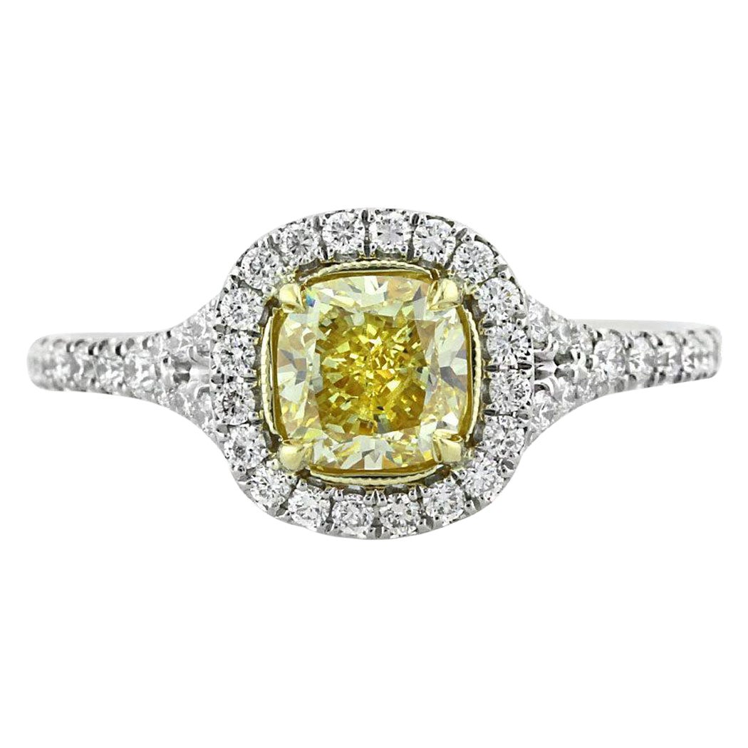 1.57ct Fancy Yellow Cushion Cut Diamond Engagement Ring