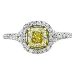 1.57ct Fancy Yellow Cushion Cut Diamond Engagement Ring