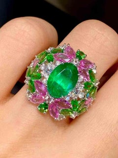 1.57CT Natural Emerald Cocktail Ring in Pt950 Platinum with 0.30CT Diamonds