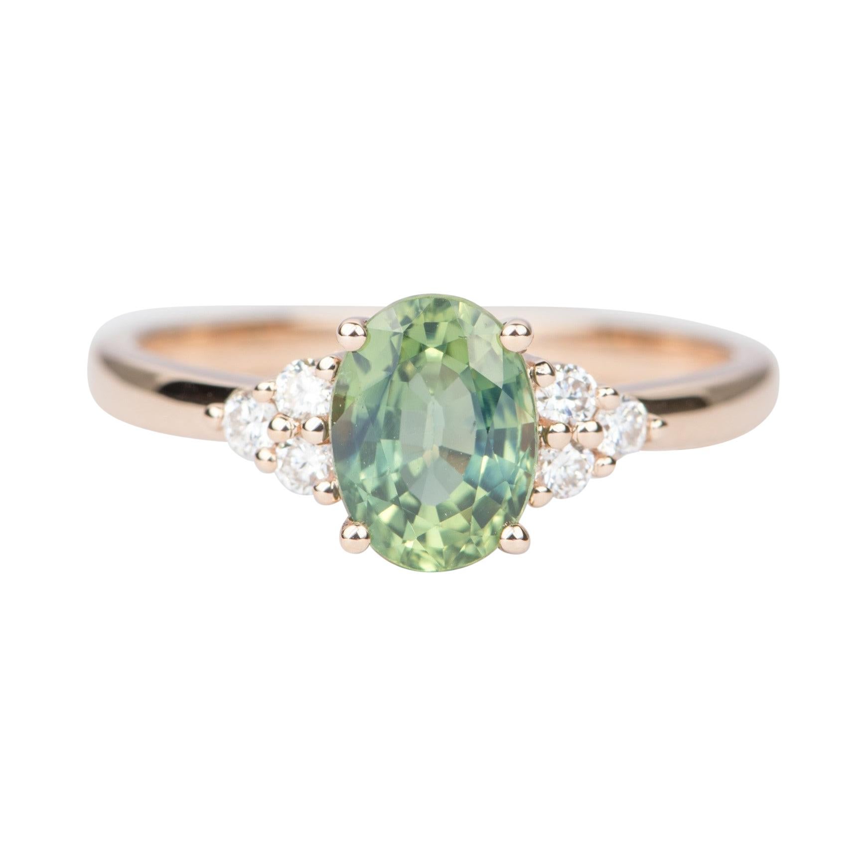 1.57ct Oval Sapphire with Diamond Sides 14K Rose Gold Engagement Ring AD1756-13