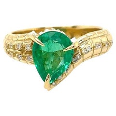 1.57ct Pear cut Emerald and diamond ring OHLIGUER CROC Dragon in 18k