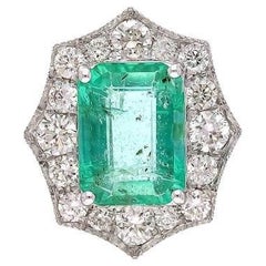Pendentif en émeraude naturelle de 1,57cts Or blanc massif 18k Diamant naturel fait à la main