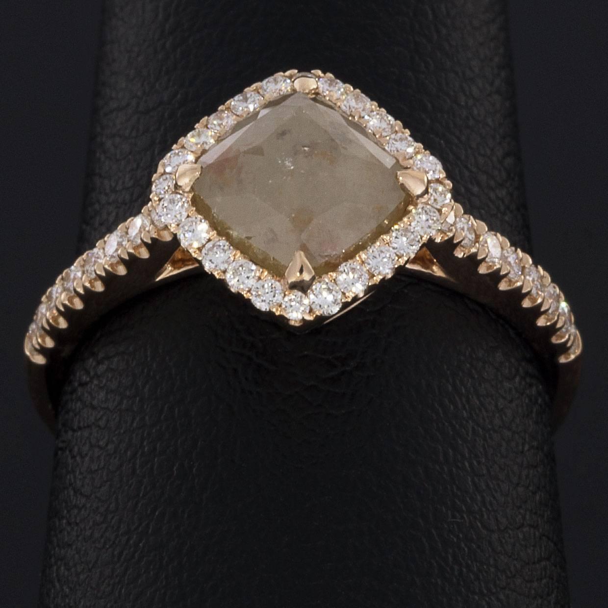 Cushion Cut Rose Gold 1.57 Carat Mocha Cushion Diamond Halo Engagement Ring For Sale