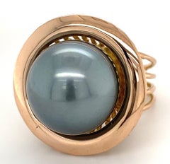 Mid-Century "Cage" Ring Set with 15.7mm Black Tahitian Pearl in Rose Gold