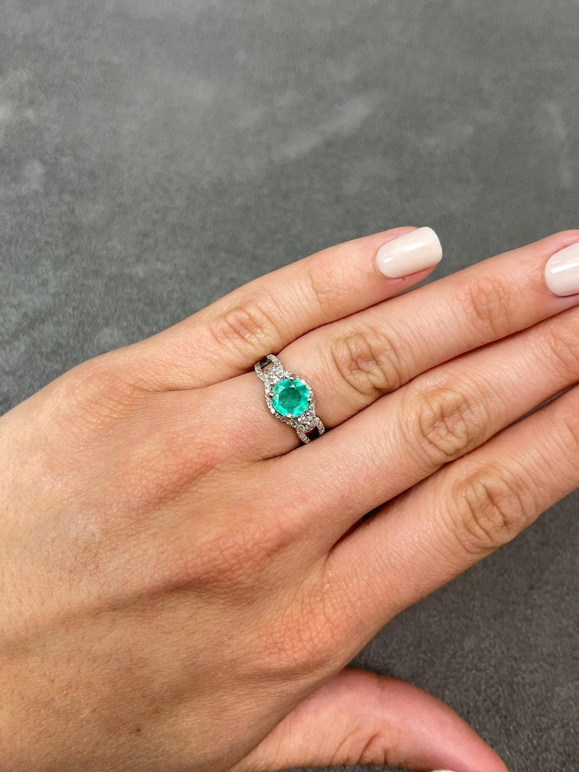 1.57tcw 14K Colombian Emerald & Diamond Halo Engagement Ring In New Condition For Sale In Jupiter, FL