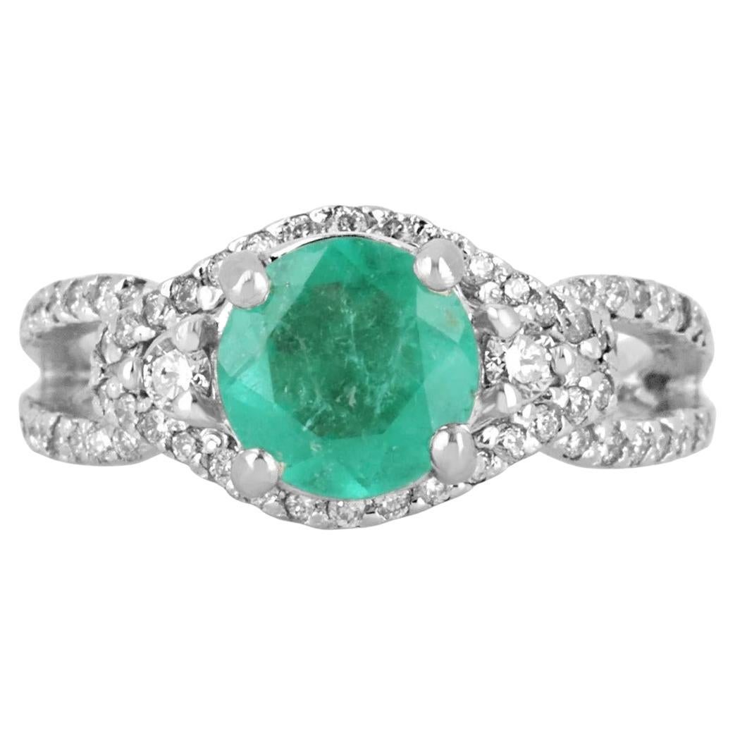 1.57tcw 14K Colombian Emerald & Diamond Halo Engagement Ring For Sale